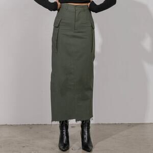 Local European Cargo Skirt Olive Green Utility Edgy Size Large
